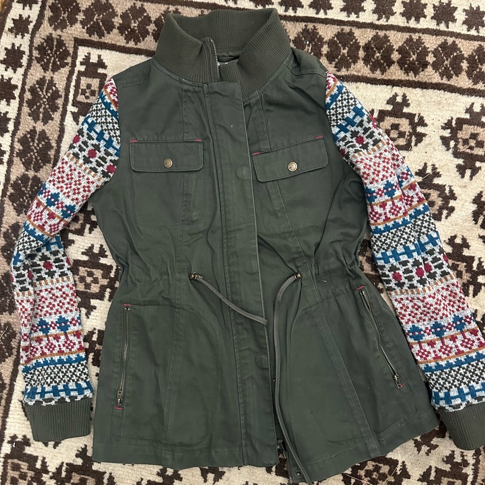 Natural Reflections Olive Utility Jacket with Multicolor Sleeves